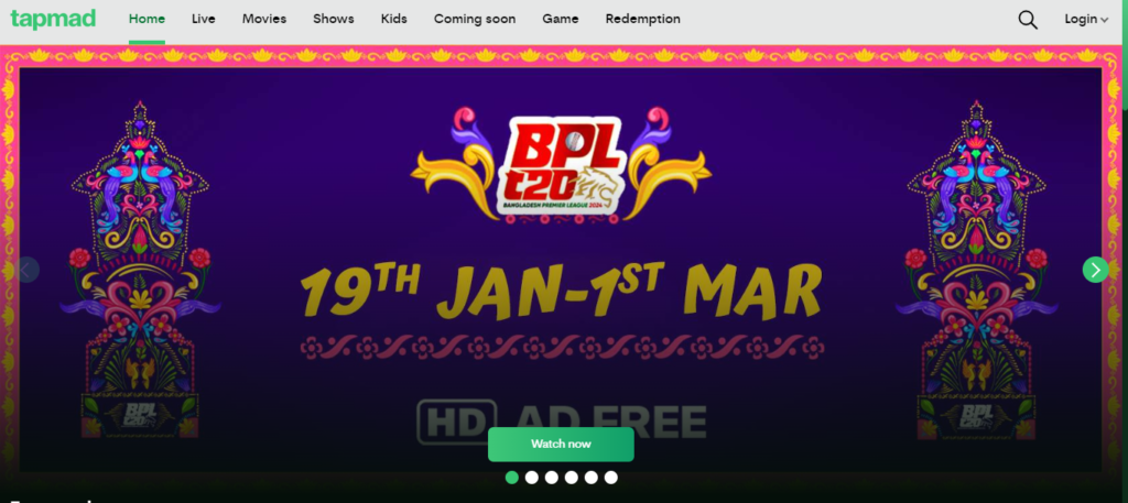 Announcement of BPL Streaming on TapMad official website